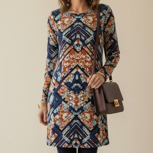 WAYF Geometric Floral Mini Dress Small Multicolor Mod Shift Zipper Back EUC